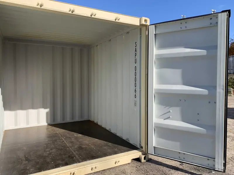 Contentor marítimo/de armazenamento seminovo, com 3 m x 2,4 m x 2,6 m de altura – Resistente ao vento e à água – BEGE