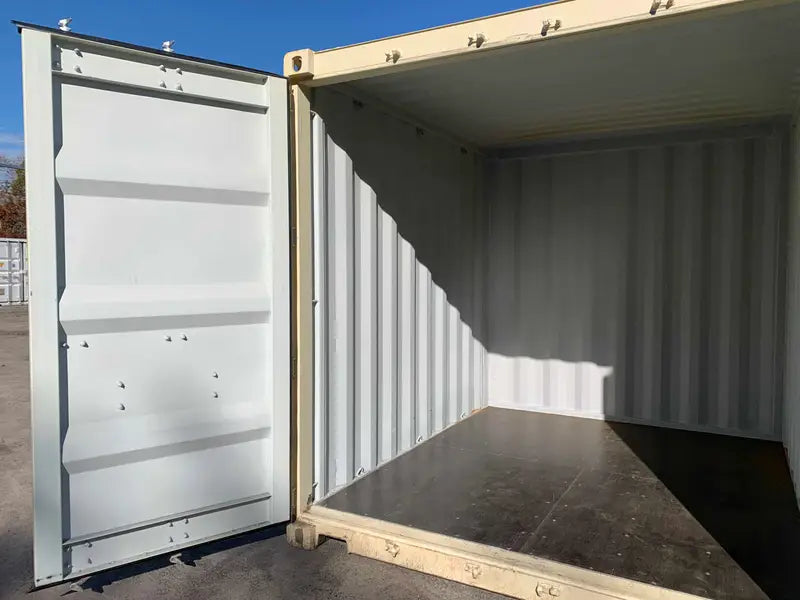 Contentor marítimo/de armazenamento seminovo, com 3 m x 2,4 m x 2,6 m de altura – Resistente ao vento e à água – BEGE