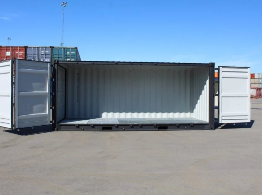 Contentor de 20 pés para resíduos perigosos com abertura lateral.