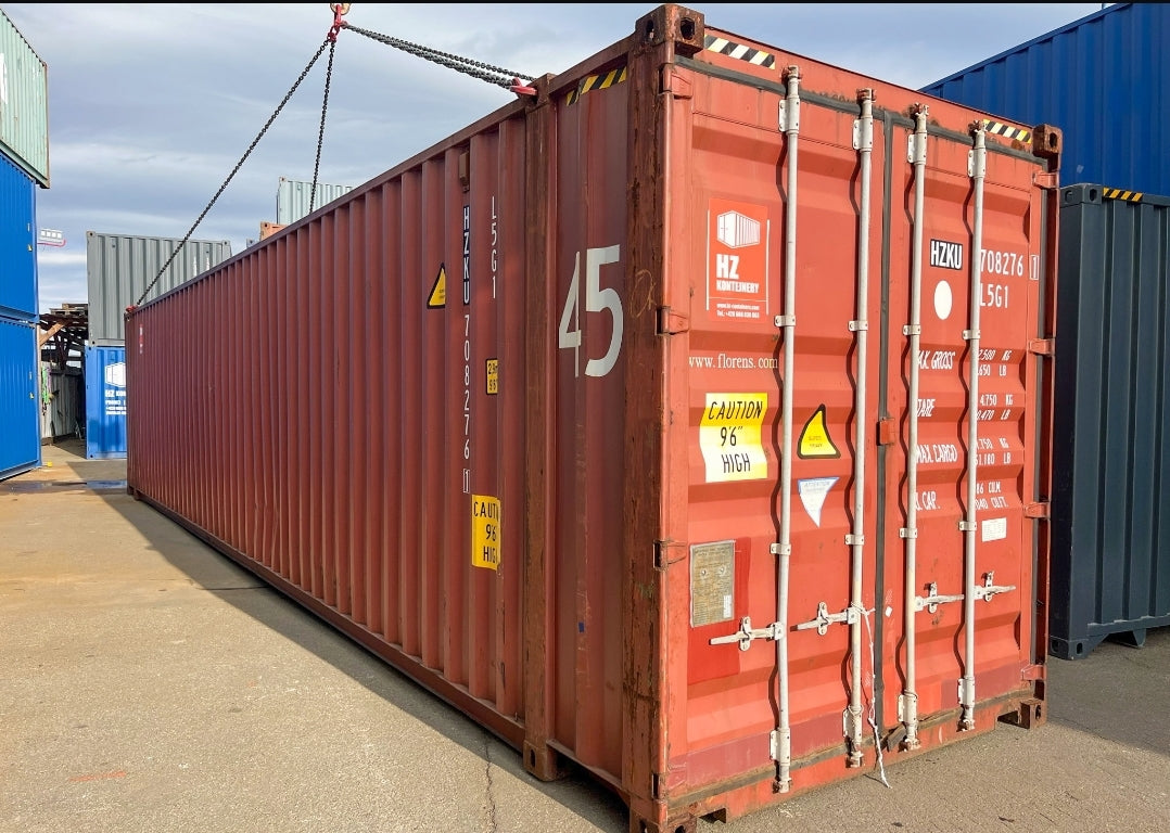CONTENTOR DE TRANSPORTE USADO DE 45 PÉS HIGH CUBE DE GRANDES DIMENSÕES
