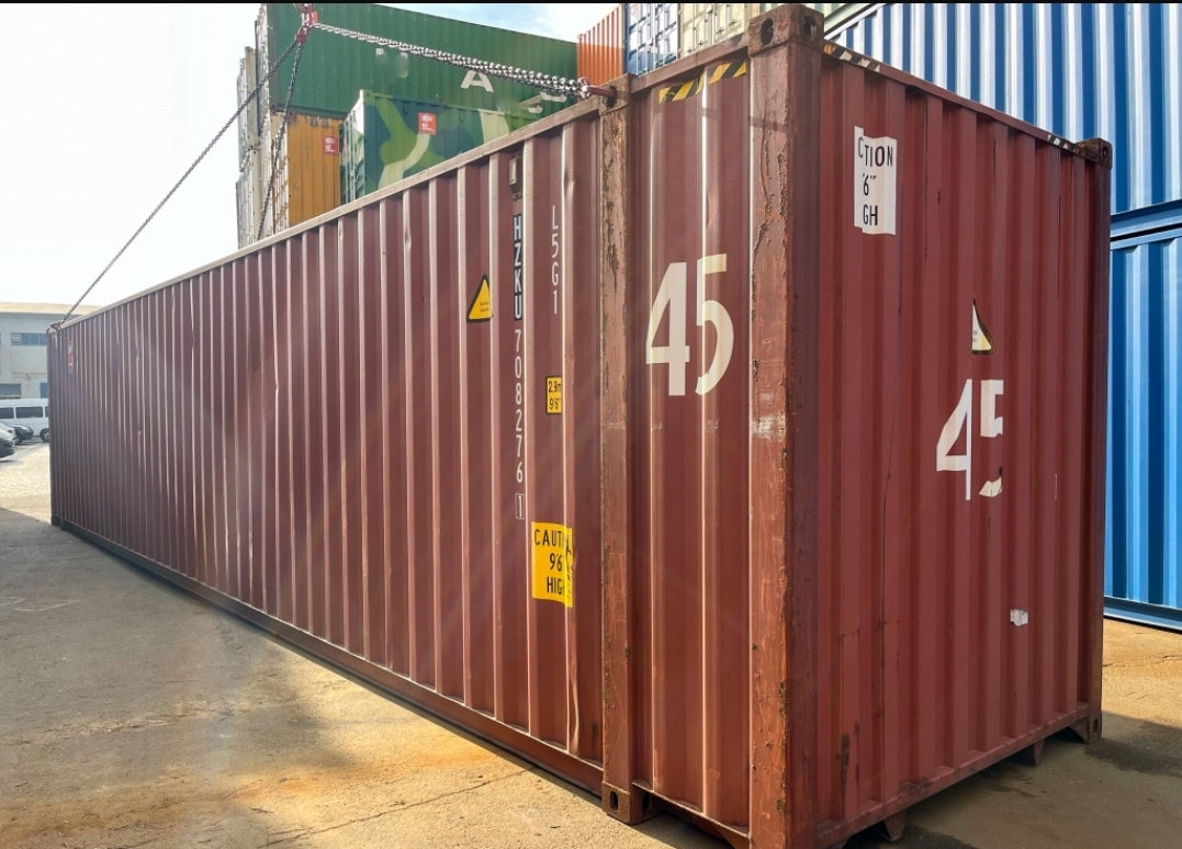 CONTENTOR DE TRANSPORTE USADO DE 45 PÉS HIGH CUBE DE GRANDES DIMENSÕES