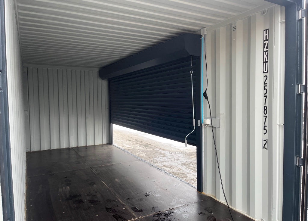 Contentor de 6 metros com porta de enrolar e porta de entrada RAL 7016