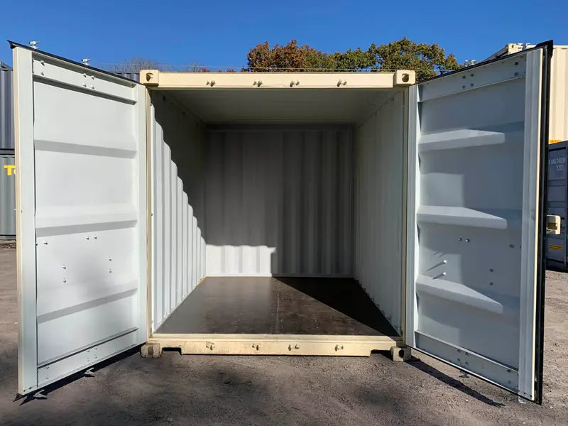 Contentor marítimo/de armazenamento seminovo, com 3 m x 2,4 m x 2,6 m de altura – Resistente ao vento e à água – BEGE