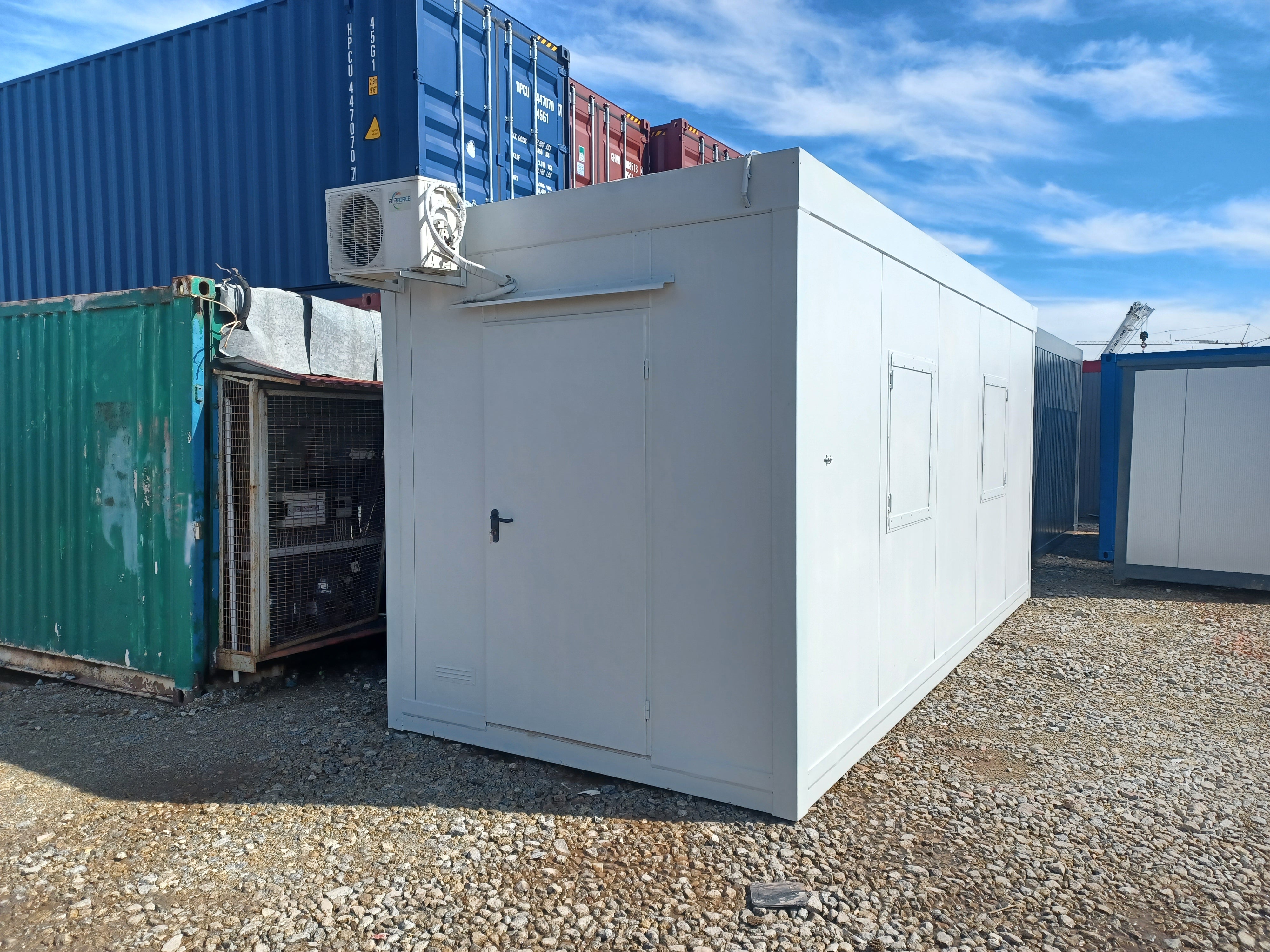 Contentor para serviço de alimentação / Bilheteira / Vendas / Segurança - Duas janelas de atendimento, Ar condicionado, 2,5 x 6