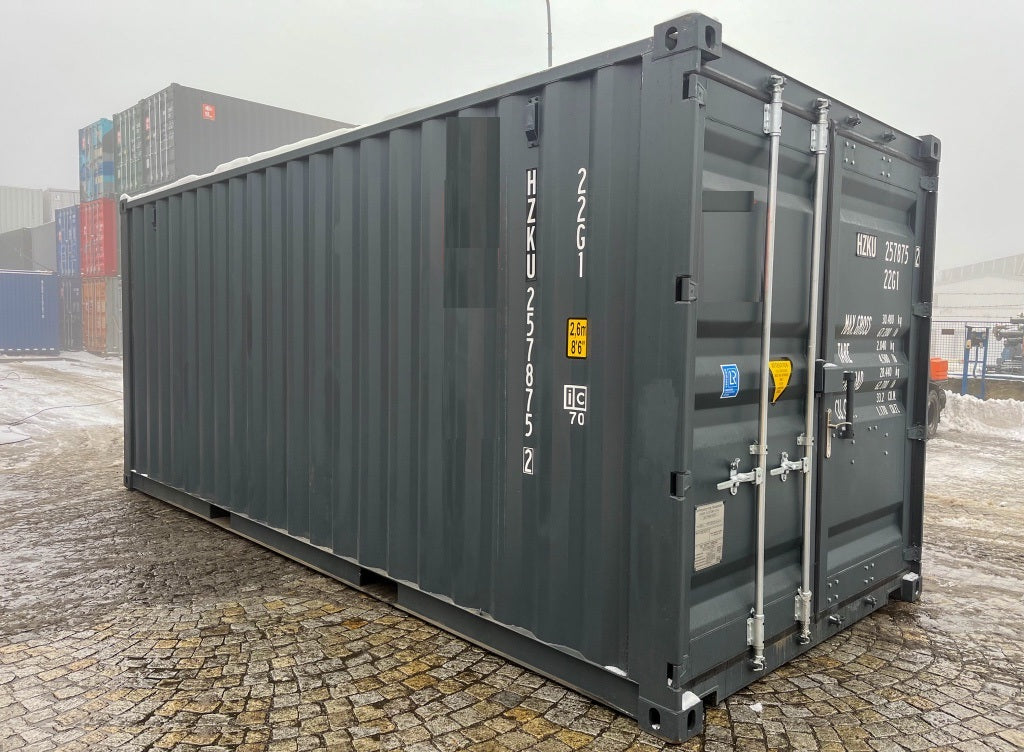 Contentor de 6 metros com porta de enrolar e porta de entrada RAL 7016