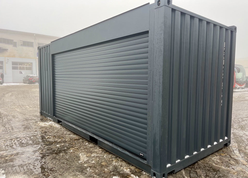 Contentor de 6 metros com porta de enrolar e porta de entrada RAL 7016