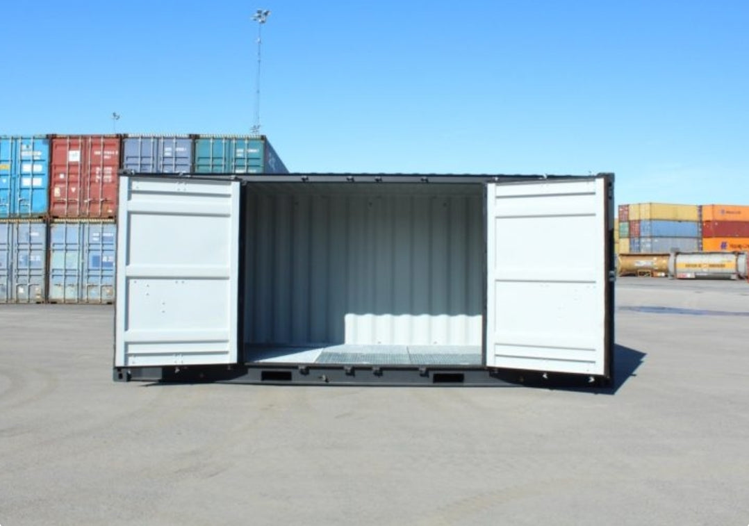 Contentor de 20 pés para resíduos perigosos com abertura lateral.