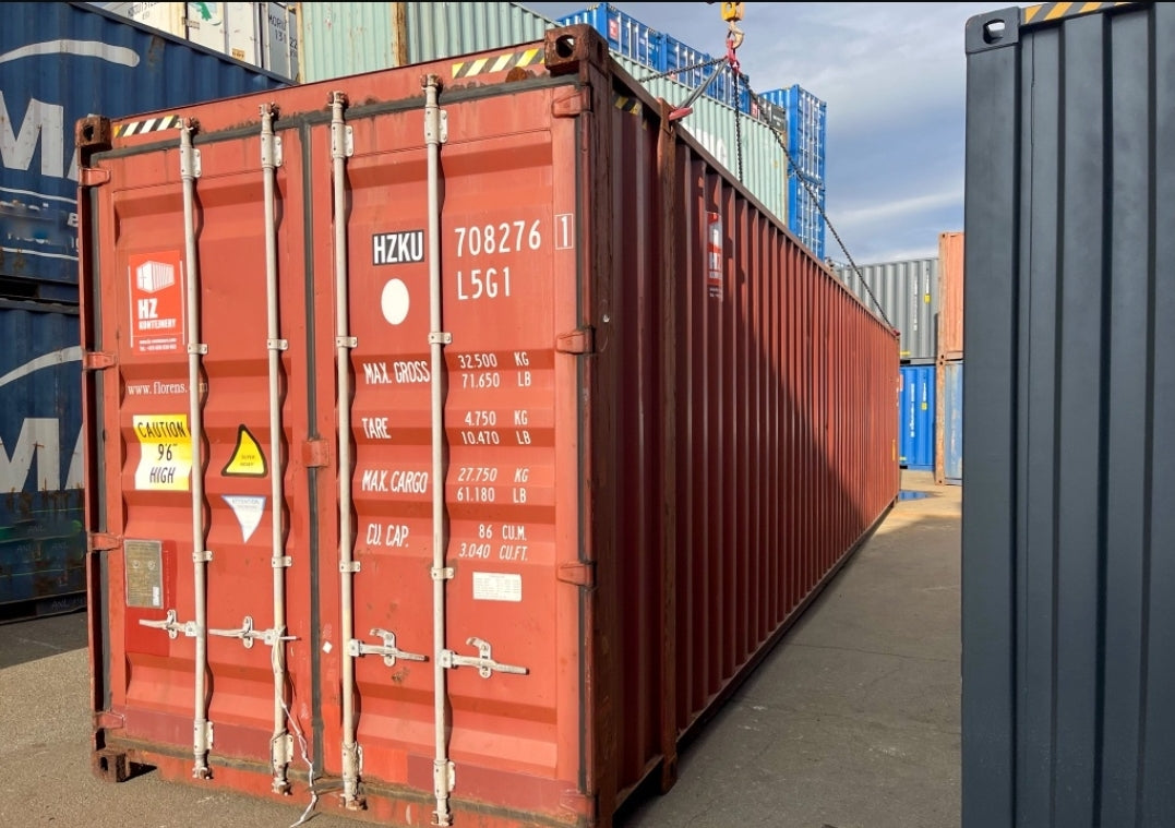 CONTENTOR DE TRANSPORTE USADO DE 45 PÉS HIGH CUBE DE GRANDES DIMENSÕES