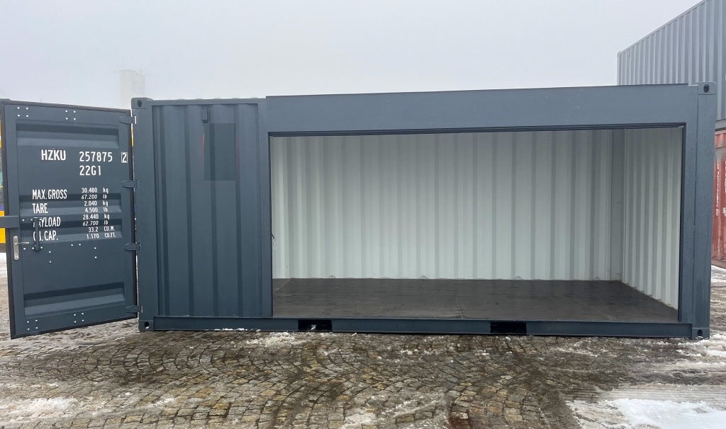 Contentor de 6 metros com porta de enrolar e porta de entrada RAL 7016